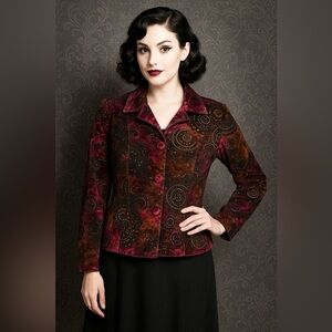 VINTAGE Velvet Burnout Blazer Jacket L Whimsigoth Steampunk Dark Romantic Gothic